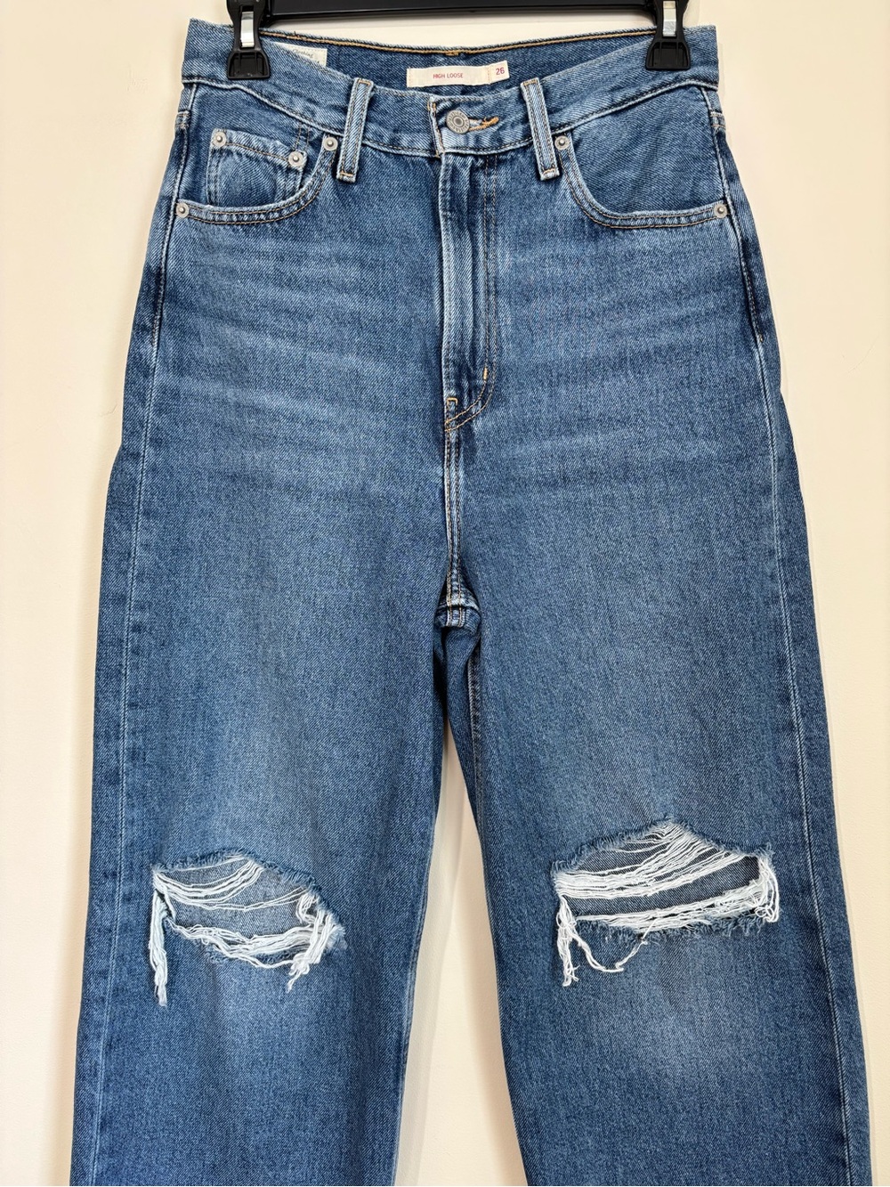 Levi’s Premium Big E High Loose Distressed Chewed Up Blowout Knees Wide Leg Jean - Picture 14 of 16